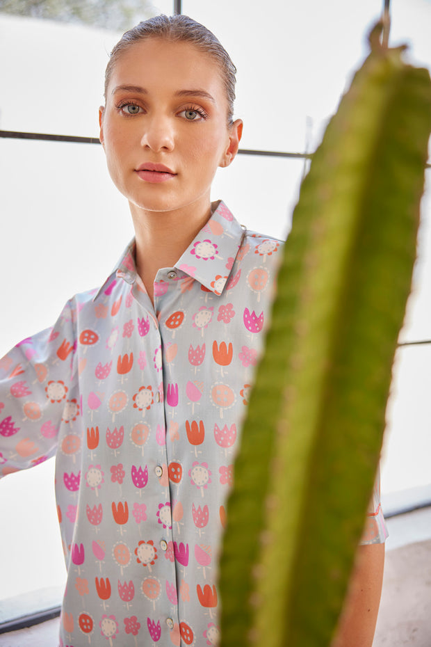 Button Bloom Oversize Shirt Set
